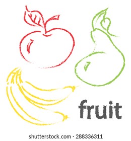 Vector icons set of fresh fruit silhouette hand drawn with chalk style