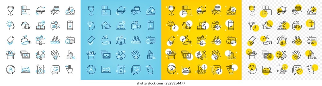 Vector icons set of Fuel price, Online job and Apple carrot line icons pack for web with Smile, Yummy smile, User info outline icon. Photo album, Card, Journey pictogram. Glass. Vector
