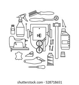 Vector icons set of furrier's tools. Print on white background. Fur sewing. 