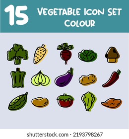 Vector icons set and graphic design elements. Illustration of vegetable, fresh, organic, sweet, and healthy