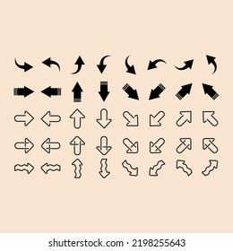 Vector icons set and graphic design elements. Illustration of arrow.