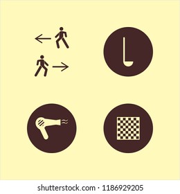 Vector icons set hair dryer, chess board, man walk and ladle spoon