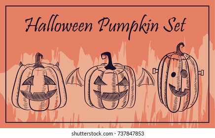 Vector icons set of halloween pumpkins 