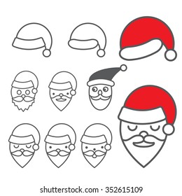 vector icons set head Santa Claus hat