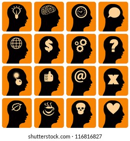 Vector Icons Set Head Think Silhoutte Vector