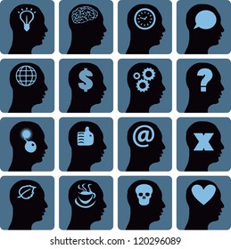 Vector Icons set head think silhouette vector web set