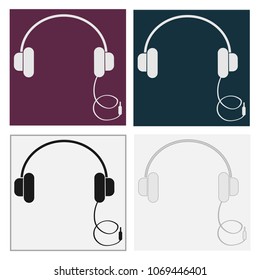 Vector Icons. Set of headphones isolated on a multi-colored background