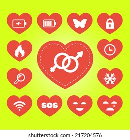 vector icons set with hearts 