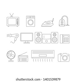 Vector icons set of household appliances. Line style icons set.