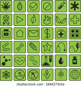 Vector Icons Set illustrations. CBD oil, pure, natural, vegan, ecology, biology, science, medicine, popular sign logo design.