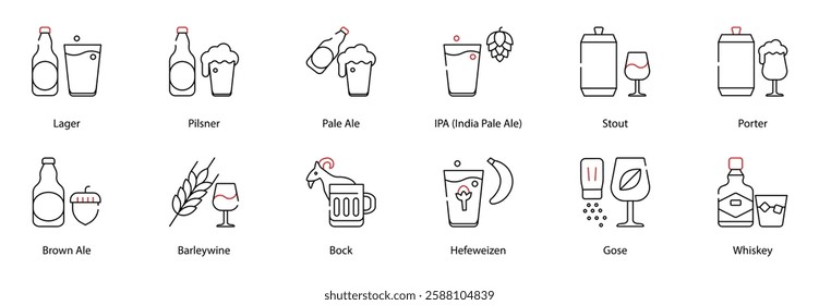 Vector Icons Set - Lager, Pilsner, Pale Ale, IPA (India Pale Ale)