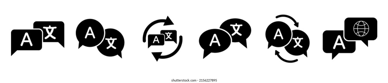 Vector Icons Set With Language Translation On White Background. Online Language Translation Icon With Speech Bubbles. Sign Of Interpreter.