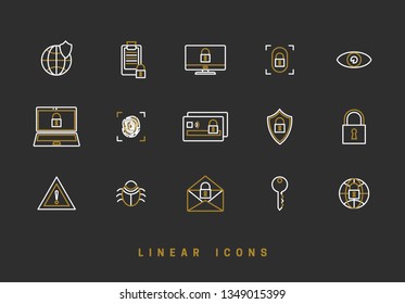 Vector icons set. Linear. Business Data Security and Cloud Security