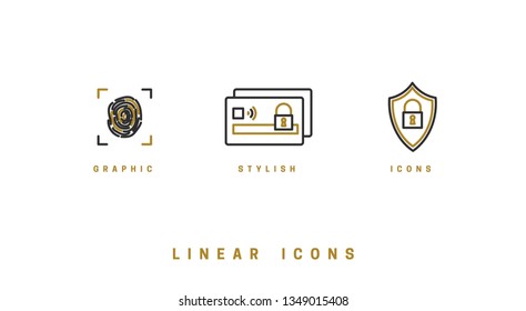 Vector icons set. Linear. Business Data Security and Cloud Security