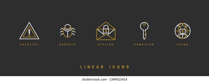 Vector icons set. Linear. Business Data Security and Cloud Security