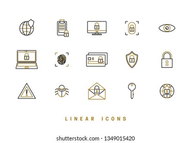 Vector icons set. Linear. Business Data Security and Cloud Security