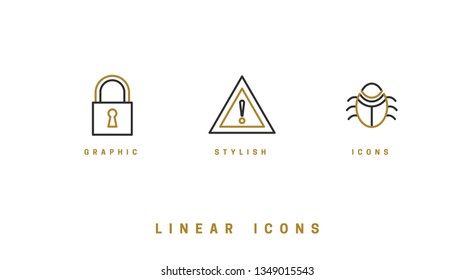 Vector icons set. Linear. Business Data Security and Cloud Security