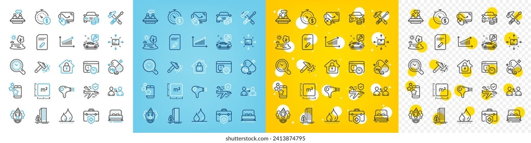 Vector icons set of Lock, Square meter and Best app line icons pack for web with Computer mouse, Bed, Buildings outline icon. Project deadline, Buy car, Hammer blow pictogram. Vector