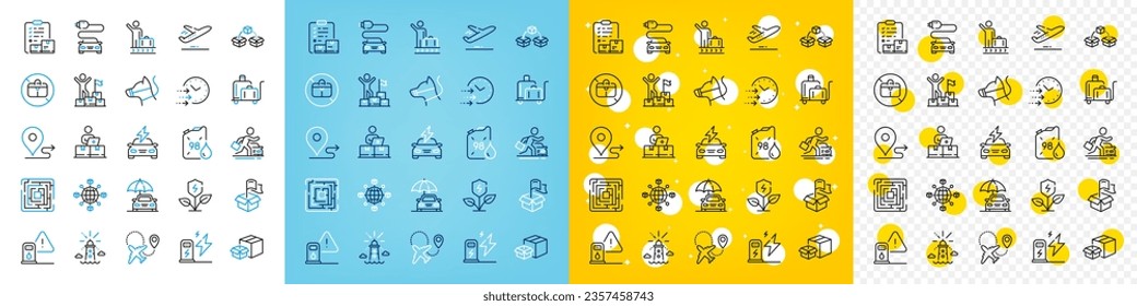 Vector icons set of Maze, Packing boxes and Delivery location line icons pack for web with Journey, No handbag, Parcel shipping outline icon. Charging station, Online storage. Vector