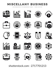 Vector icons set of Miscellany Business. Lineal Filled style Icons.