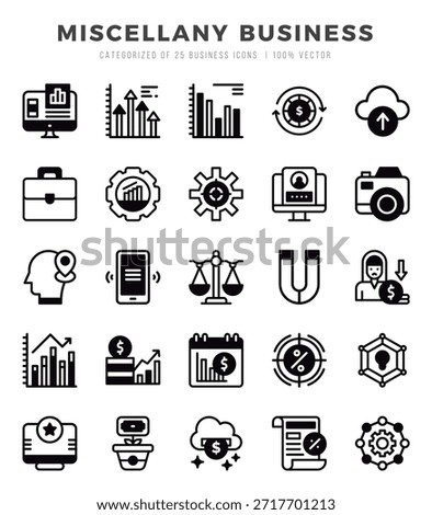 Vector icons set of Miscellany Business. Lineal Filled style Icons.