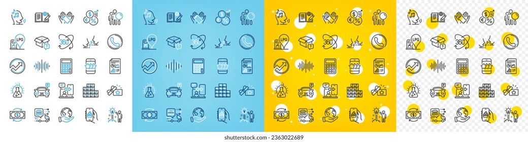 Vector icons set of Money change, Gas station and Save planet line icons pack for web with Engineering documentation, Star, Call center outline icon. Audit, Smartphone holding. Vector