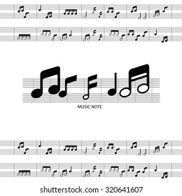 Vector icons set music note. note pattern background.
