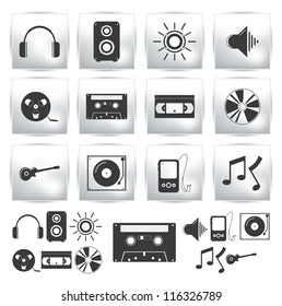 Vector icons set . Music and sound