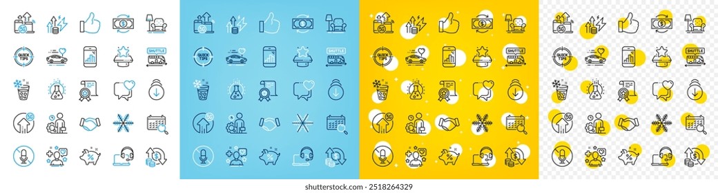 Vector icons set of No microphone, Winner podium and Chemistry lab line icons pack for web with Snowflake, Certificate, Handshake outline icon. Like, Scroll down, Ice maker pictogram. Vector