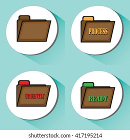 Vector icons set on business and Finance, Interactive shadow.folder, blank, urgent, portfolio, processes, Sabin, ready, done the execution