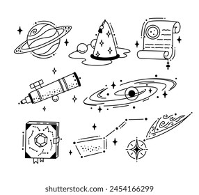 Vector icons set on the theme of space and astronomy