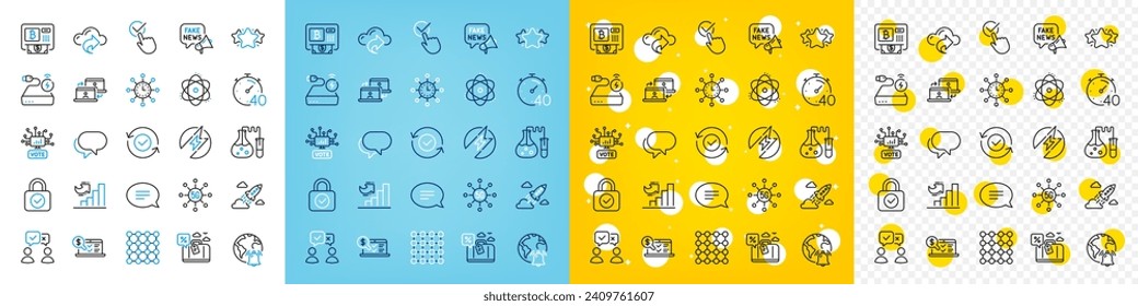 Vector icons set of Online accounting, 5g technology and Fake news line icons pack for web with Timer, People voting, Online voting outline icon. Outsource work, Chemistry lab. Vector