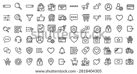 Vector icons set for online shopping and e commerce with shopping cart magnifying glass price tag