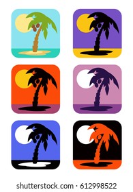 Vector icons set palm tree emblems