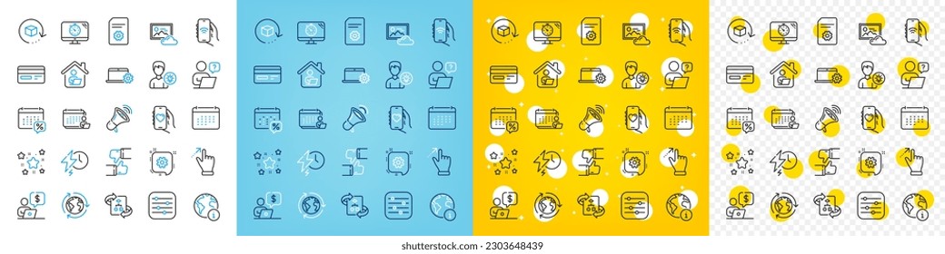 Vector icons set of Photo cloud, Calendar tax and Credit card line icons pack for web with Person idea, Accounting, Dating app outline icon. Internet, Touchscreen gesture. Vector