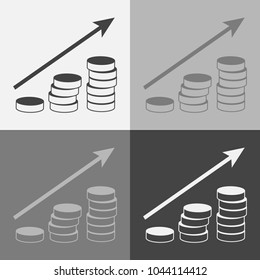 Vector icons set  pile of coins and an arrow showing money growth