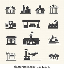 Vector icons set of places and location.