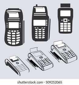 Vector icons set of POS counter-top payment processing terminal