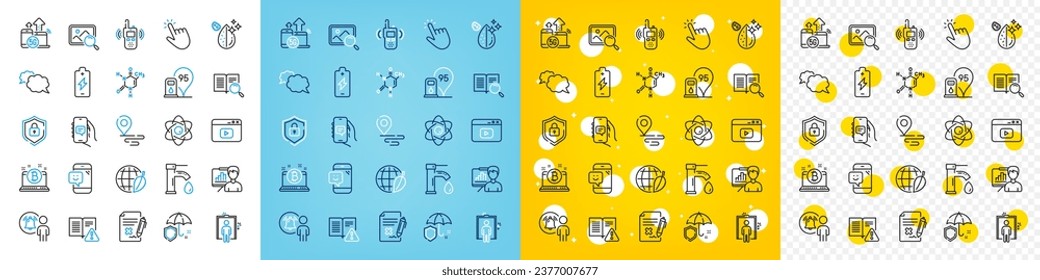 Vector icons set of Presentation board, Chemical formula and Reject file line icons pack for web with 5g internet, Atom core, Environment day outline icon. Petrol station, Transmitter. Vector