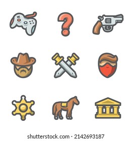 Vector Icons Set of Quest Video Games.