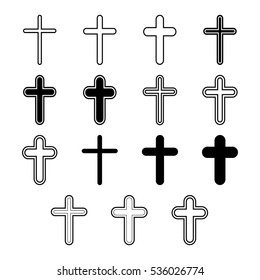 Vector icons set for religion cross on white background