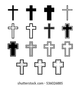 Vector icons set for religion cross on white background