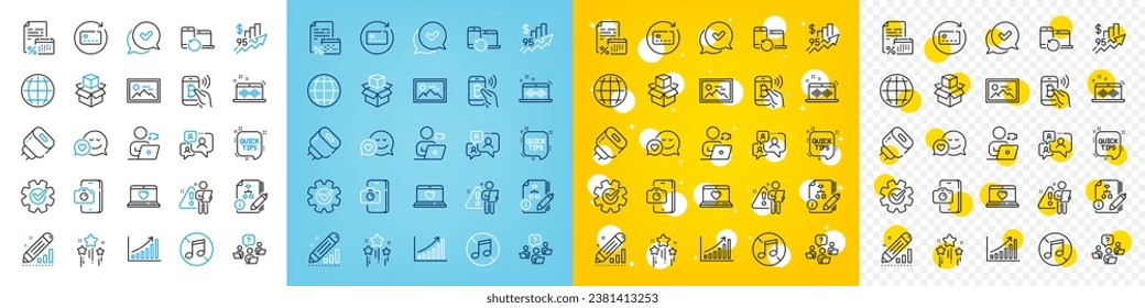 Vektorsymbole Set von Verlängerungskarte, Bitcoin Pay und Algorithm Linie Icons Pack für Web mit Video-Konferenz, Packing Boxen, Sterne Umriss-Symbol. Graph-Diagramm, Quick-Tipps, Phone-Foto-Piktogramm. Vektorgrafik