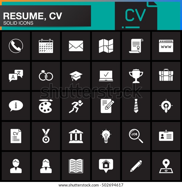 Vector Icons Set Resume Cv Modern Stock Vector (Royalty Free) 502694617 ...