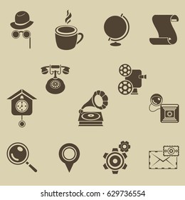 Vector icons set with retro items