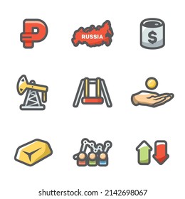 Conjunto de iconos vectores de la industria petrolera y la economía rusas.