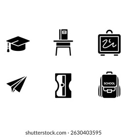 Vector Icons Set of School Supplies and Education