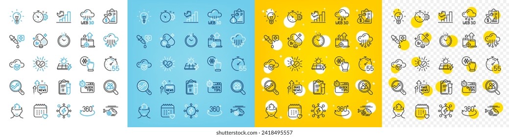 Vector icons set of Search employees, Healthcare calendar and Cloud computing line icons pack for web with Cogwheel timer, Full rotation, Chemistry pipette outline icon. Timer. Vector