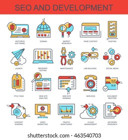 Vector icons set. Seo and development