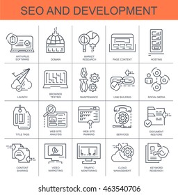 Vector icons set. Seo and development